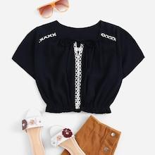 Romwe Contrast Lace Crop Blouse