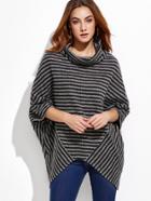 Romwe High Neck Striped Asymmetrical Sweater