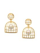 Romwe Gold Faux Pearl Hollow Out Stud Earrings