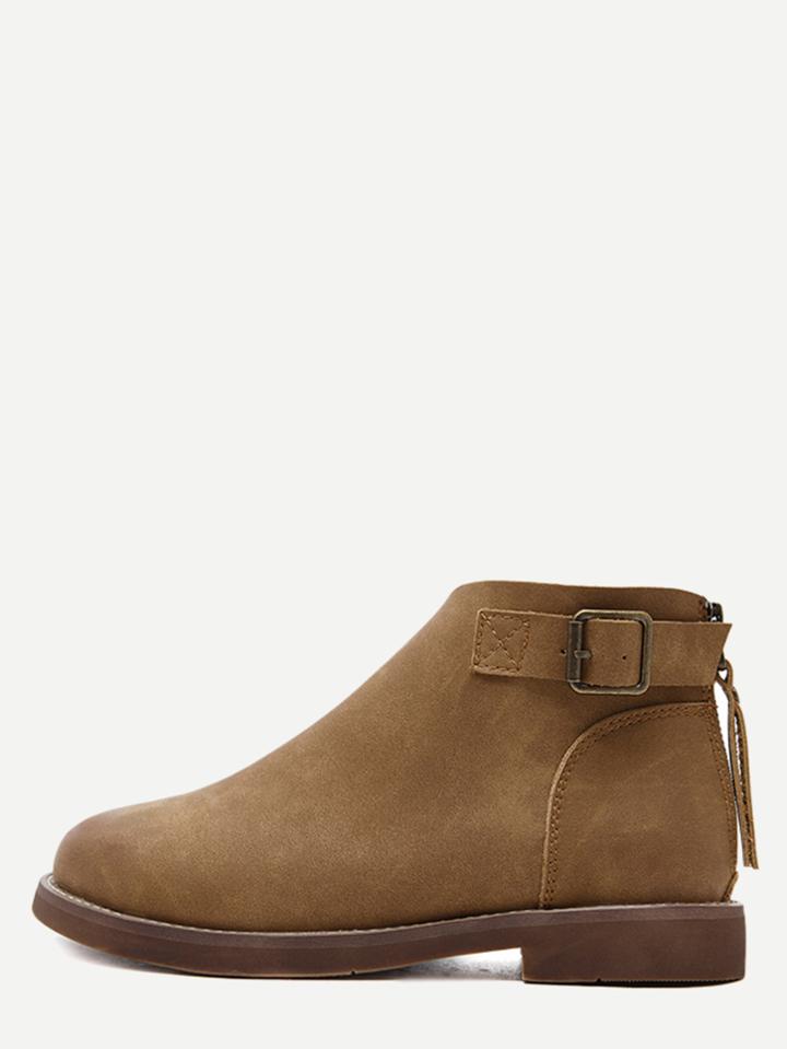 Romwe Brown Faux Leather Buckle Strap Ankle Booties