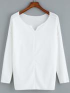 Romwe V Neck Long Sleeve White T-shirt