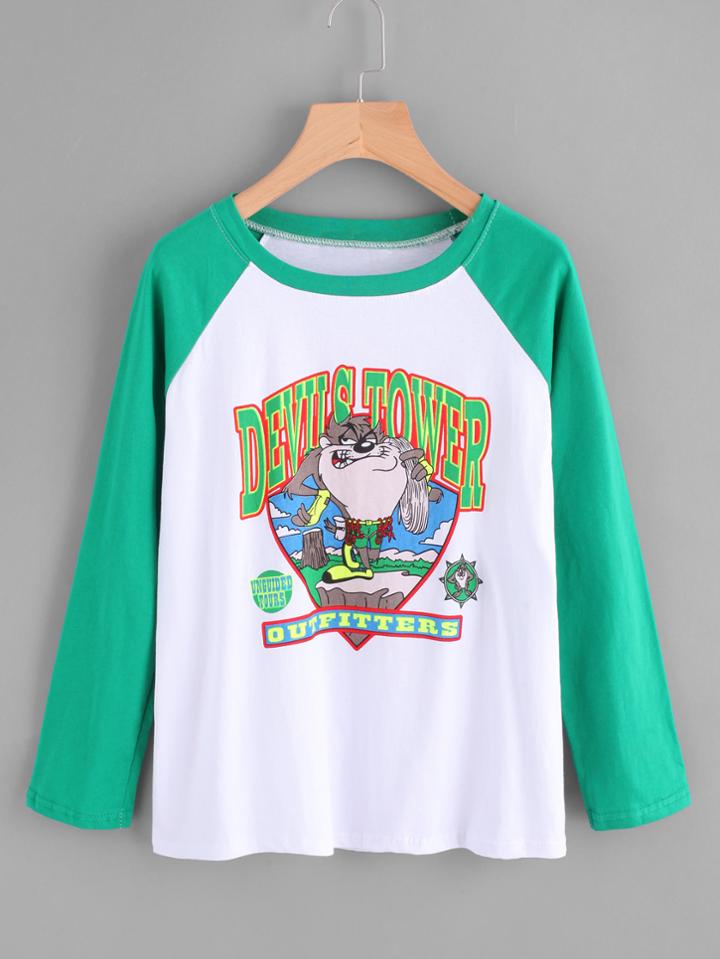 Romwe Graphic Print Raglan Sweatshirt