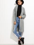 Romwe Grey Shawl Collar Eyelet Longline Cardigan