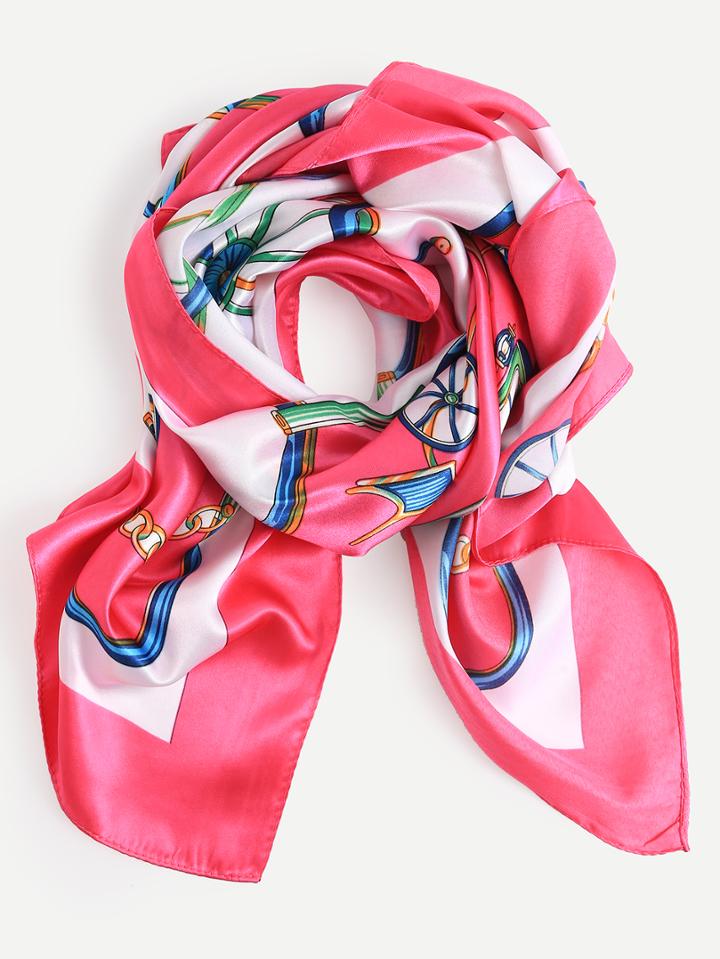 Romwe Pink Carriage Print Scarf