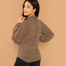 Romwe Mock Neck Drop Shoulder Pullover