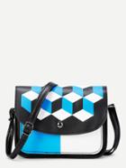 Romwe Geometric Print Flap Pu Shoulder Bag
