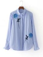 Romwe Bell Cuff Flower Embroidery Blouse