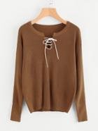 Romwe V Cut Lace Up Sweater