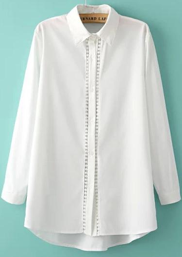 Romwe White Long Sleeve Hollow Blouse