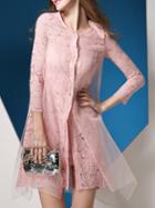 Romwe Pink Contrast Organza Shift Lace Dress