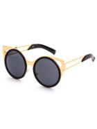 Romwe Black Frame Round Lens Hollow Out Sunglasses