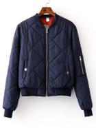 Romwe Blue Zipper Up Quilted Padded Bomber Jacket