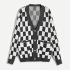Romwe Men Color Block Checkerboard Sweater Coat