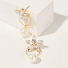 Romwe Faux Pearl & Flower Decor Drop Earrings 1pair