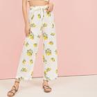 Romwe Plants And Polka Dot Print Belted Pants
