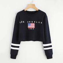 Romwe Letter And American Flag Print Sweatshirt
