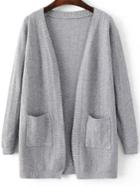 Romwe Grey Loose Fit Textured Cardigan With Pockets