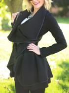 Romwe Lapel Asymmetrical Black Coat