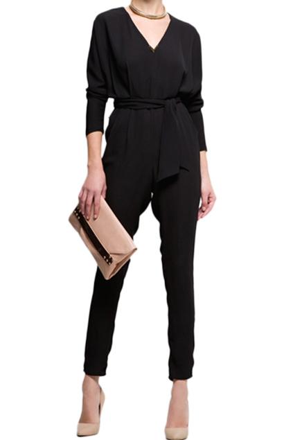 Romwe V Neck Black Jumpsuit