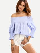 Romwe Off The Shoulder Vertical Striped Top