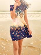 Romwe Short Sleeve Slim Printed Dress