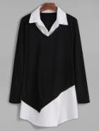 Romwe Color Block 2 In 1 Long Sleeve Shirt Dress