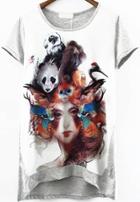Romwe Dip Hem Panda Print Grey T-shirt