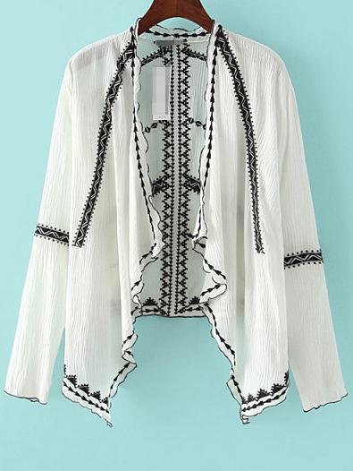 Romwe Long Sleeve Embroidered Loose Coat