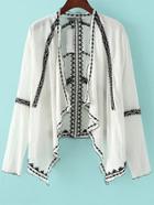 Romwe Long Sleeve Embroidered Loose Coat