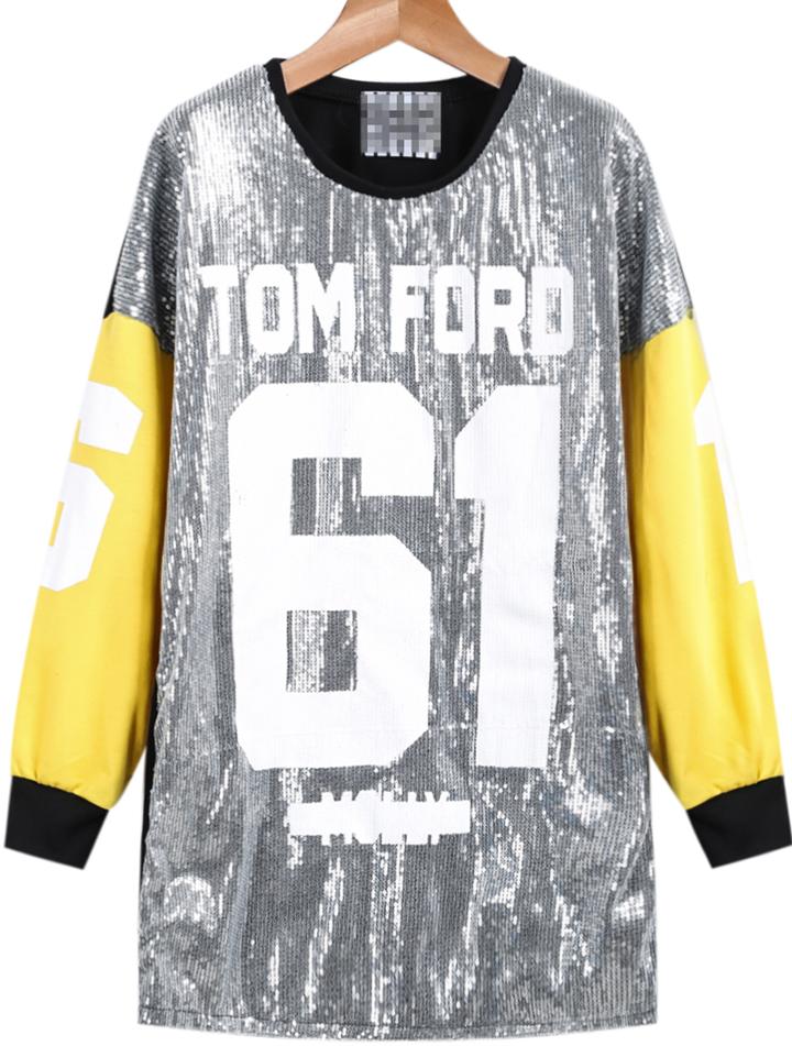 Romwe Sequined 61 Print Sweatshirt
