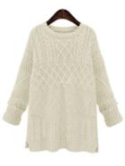 Romwe Cable Knit Slit White Sweater