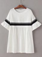 Romwe White Ribbed Splicing Bell Sleeve Loose Dress