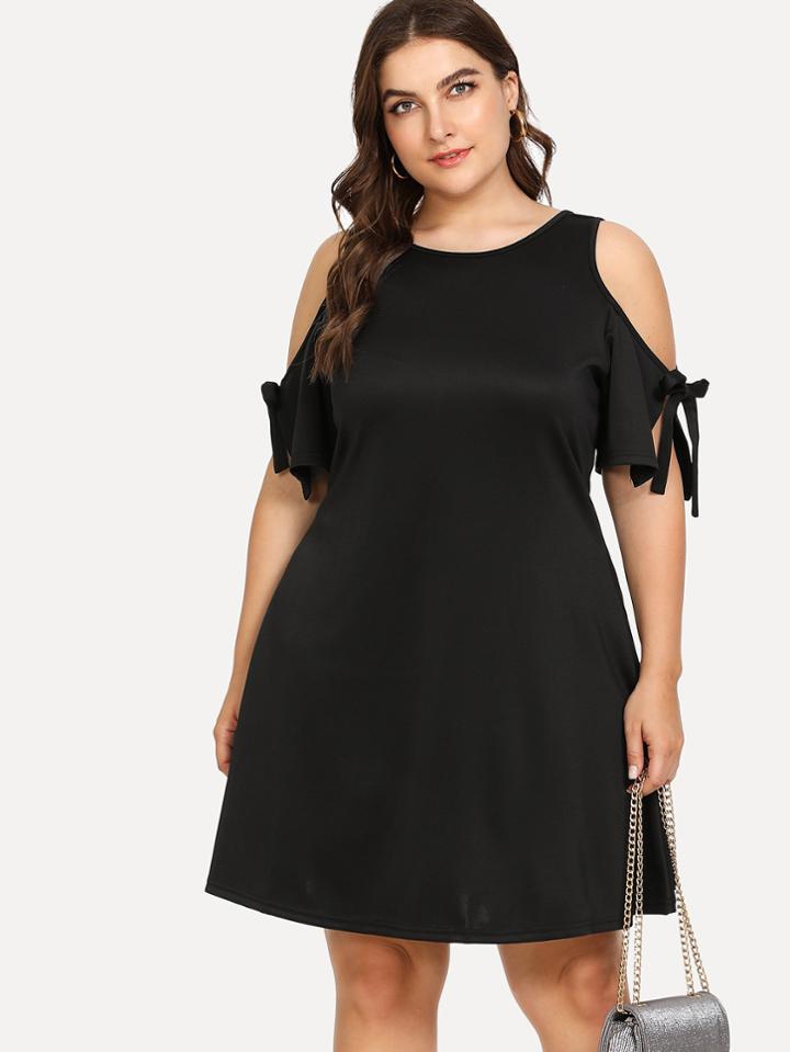 Romwe Tie Sleeve Keyhole Back Dress