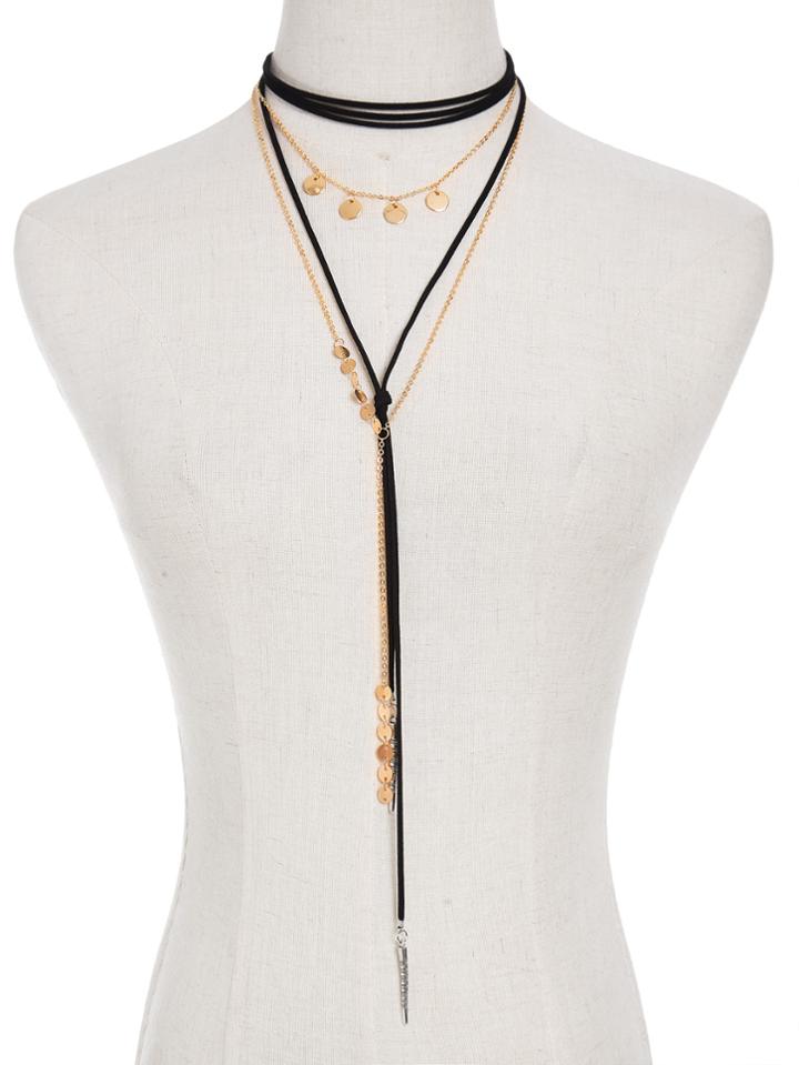 Romwe Sequin & Bar Detail Y Chain Necklace