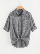 Romwe Gingham Drop Shoulder Tie Front Shirt