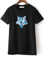 Romwe With Sequined Star Pattern Black T-shirt