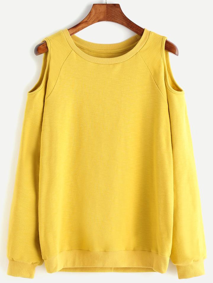 Romwe Yellow Cutout Raglan Sleeve Sweatshirt