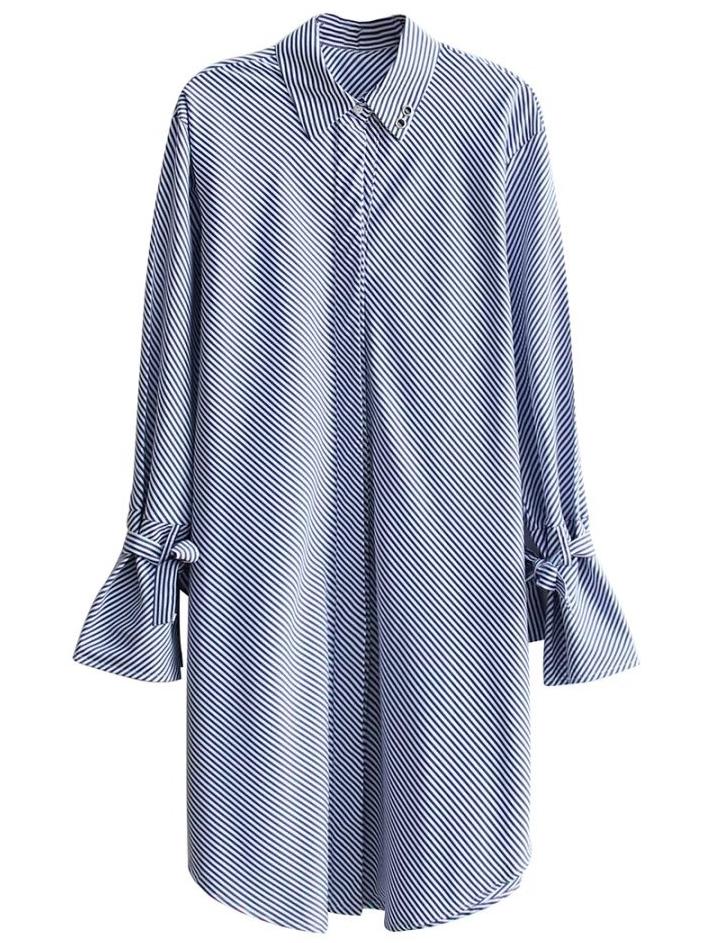 Romwe Pinstripe Tie Cuff Shirt Dress