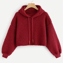 Romwe Solid Drawstring Hoodie Sweatshirt