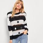 Romwe Sequin Detail Cut Out Colorblock Sweater