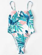 Romwe Jungle Print Open Back Swimsuit