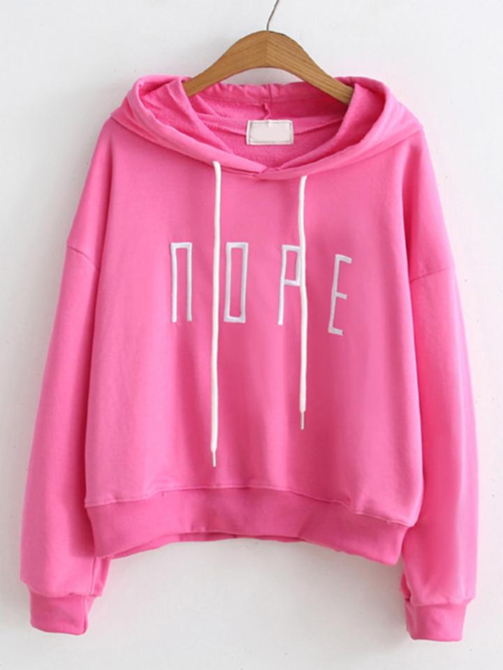 Romwe Embroidered Slogan Drop Shoulder Hoodie