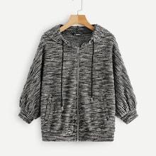 Romwe Zipper Up Boucle Knit Hoodie Jacket