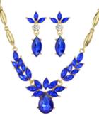 Romwe Blue Rhinestone Necklace Earrings Women Wedding Jewelry Set