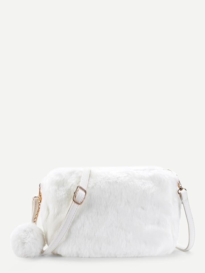 Romwe Faux Fur Overlay Shoulder Bag With Pom Pom