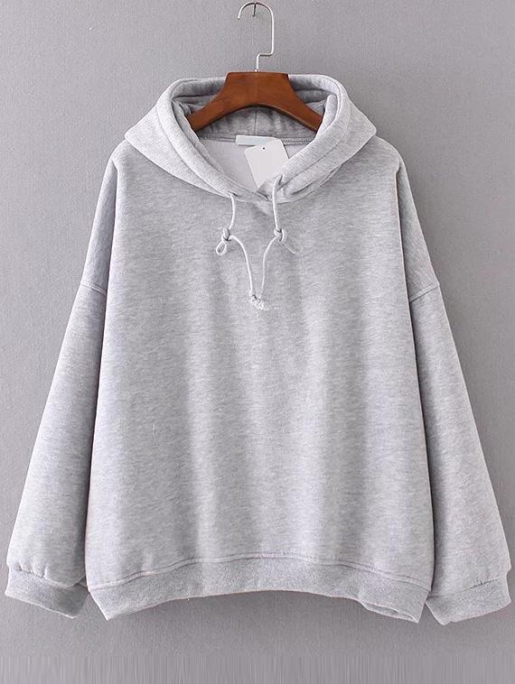 Romwe Grey Drop Shoulder Hooded Oversized Sweatshirt