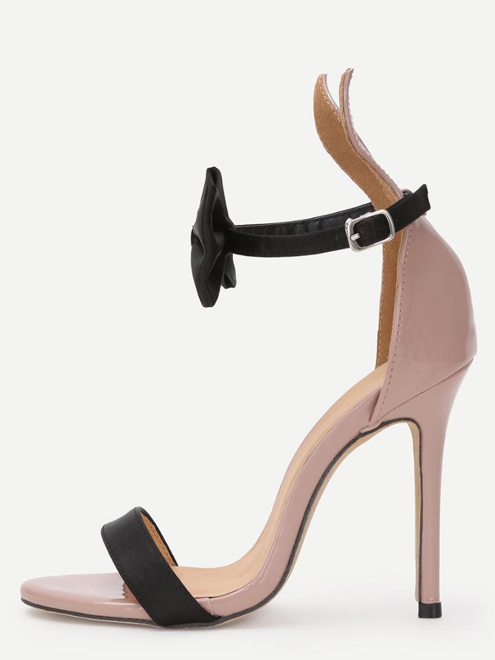 Romwe Contrast Bow Tie Ankle Strap Heeled Sandals - Nude