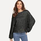 Romwe Dropped Shoulder Solid Sweater