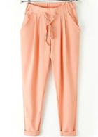 Romwe Drawstring Waist Pockets Orange Pant