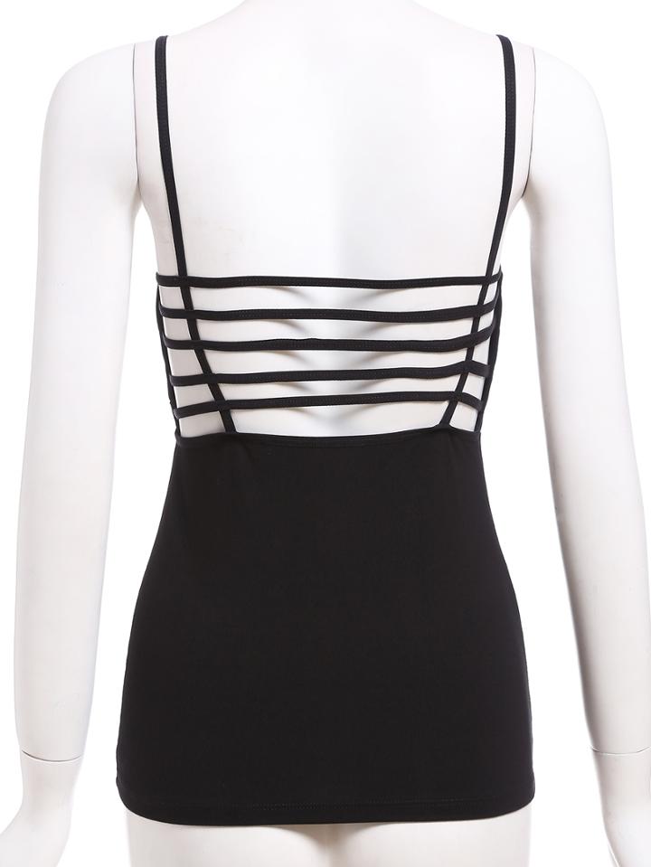 Romwe Spaghetti Strap Hollow Out Black Cami Top